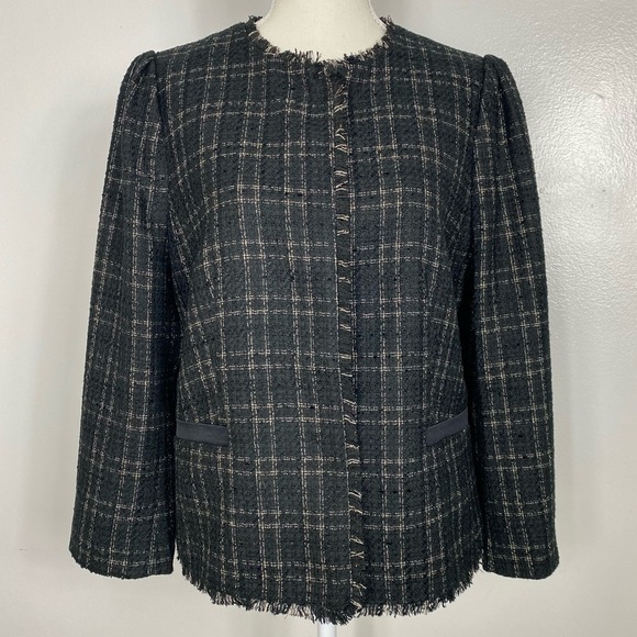 Ann Taylor Shimmer Plaid Fringe Tweed Jacket - Picture 2 of 9